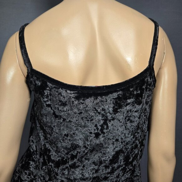 Y2K Black Crushed Velvet Babydoll Top Size M Sleeveless Tiered Gothic Witchy - Picture 9 of 11